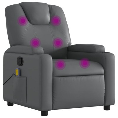 vidaXL Gray Faux Leather Manual Massage Recliner Chair with Cup Holders