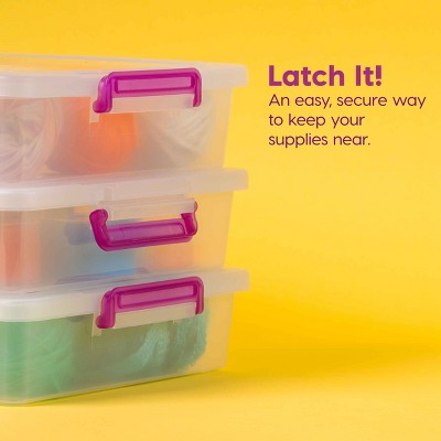 Clear Stackable Plastic Storage Bins with Purple Lids, 6 Pack