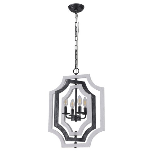 Bella Depot Retro White Wood Chandelier Metal Pendant Kight with 4-Light - image 1 of 4