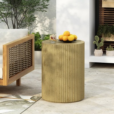 Modern Cylindrical Patio End Table with Textured Finish, Small Outdoor Accent Side Table for Garden, Balcony, Porch or Poolside Decor-Maison Boucle