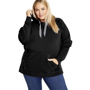Avenue Women's Plus Size Frill Plain Hoodie - 1 of 4