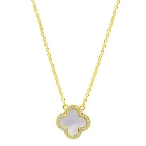 Adornia 14k Gold Plated Crystal Halo White Mother of Pearl Clover Necklace - 1 of 3