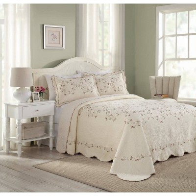 Ivory and Pink Embroidered Cotton Polyester Standard Sham