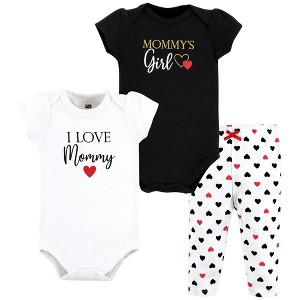Hudson Baby Infant Girl Cotton Bodysuit and Pant Set, Girl Mommy Red Black - 1 of 4