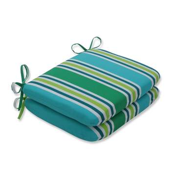 2pc Aruba Stripe Rounded Corners Outdoor Seat Cushions Turquoise/Green - Pillow Perfect