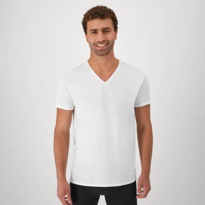 Hanes Men's 5pk V-Neck T-Shirt - White 2XL: Cotton, Tagless, Moisture Wicking, Short Sleeve