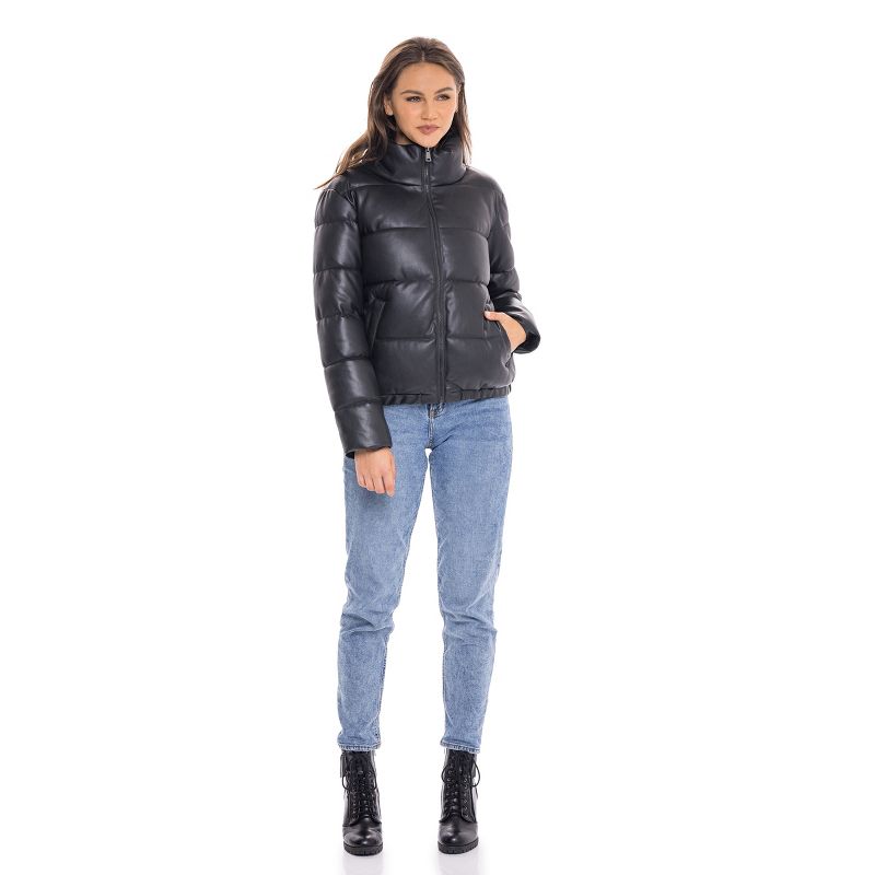Women's Faux Leather Puffer Jacket, Puffy Coat - S.E.B. By SEBBY, 4 of 6