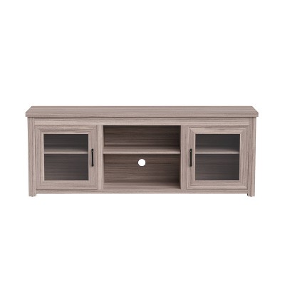 65" Traditional Full Glass Door TV Stand for TVs up to 80" Gray Wash Oak - Merrick Lane: Engineered Wood, Laminate Surface