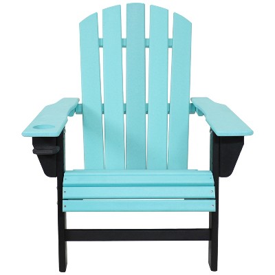 Turquoise and Black HDPE Outdoor Adirondack Chair with Cup Holder
