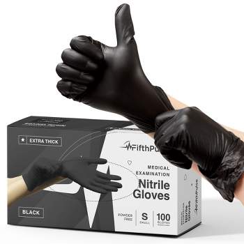 FifthPulse Extra-Thick Disposable Nitrile Medical Exam Gloves, Black, 100 Count - 4.5ML Thickness