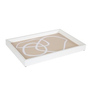 Amanti Art Beige Lines 03 Decorative Wood Ottoman/Coffee Table Tray 13x19 Inch - 1 of 4