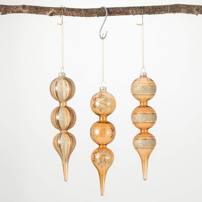 10"H Sullivans Large Finial Ornament - Set of 3  Gold Christmas Ornaments