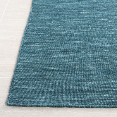 Dark Green Handwoven Wool and Cotton Area Rug