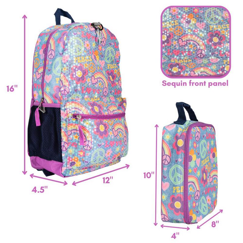 CLUB LIBBY LU Retro Denim Sequin Backpack with Lunch Box Set for Girls, 3 Piece Value Bundle, 16 Inch, 2 of 10