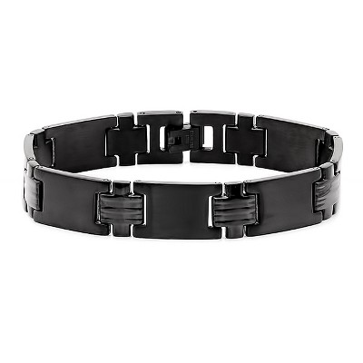 Steeltime Men's black ip stainless steel cross links bracelet