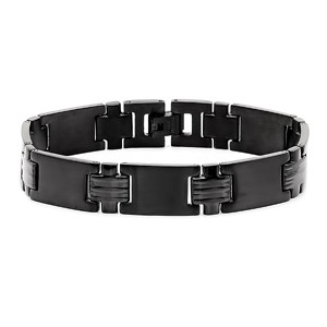 Steeltime Men's black ip stainless steel cross links bracelet - 1 of 3