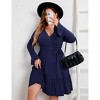Coolmee Women's Plus Size Long Sleeve Wrap V Neck Tie Waist A Line Mini - 2 of 3