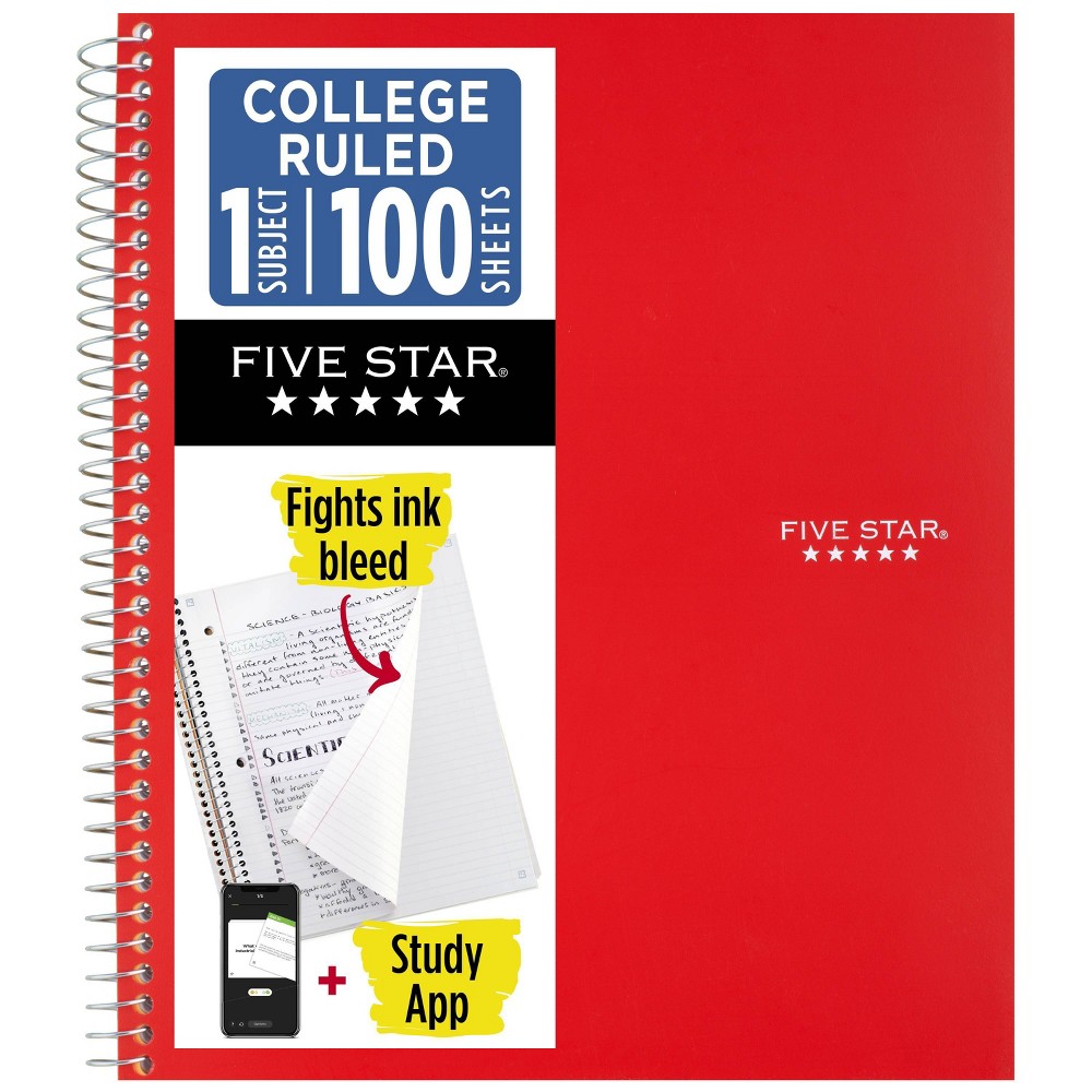 Five Star 8.5"x11" 1 Subject College Ruled Notebook Fire Red 100 Pages