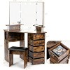 Makeup Vanity Desk with Mirror and Lights, Corner Vanity Table with Stool, 5 Rotating Drawers, Adjustable Brightness, Storage Shelves - 2 of 4