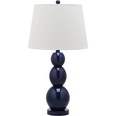 Elegant Navy Glass Table Lamp Set with Graduated Orbs and Off-White Shade