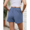 Womens High Waisted Pleated Tie Waist Casual Shorts Elastic Waist Wide Leg Shorts - 3 of 4