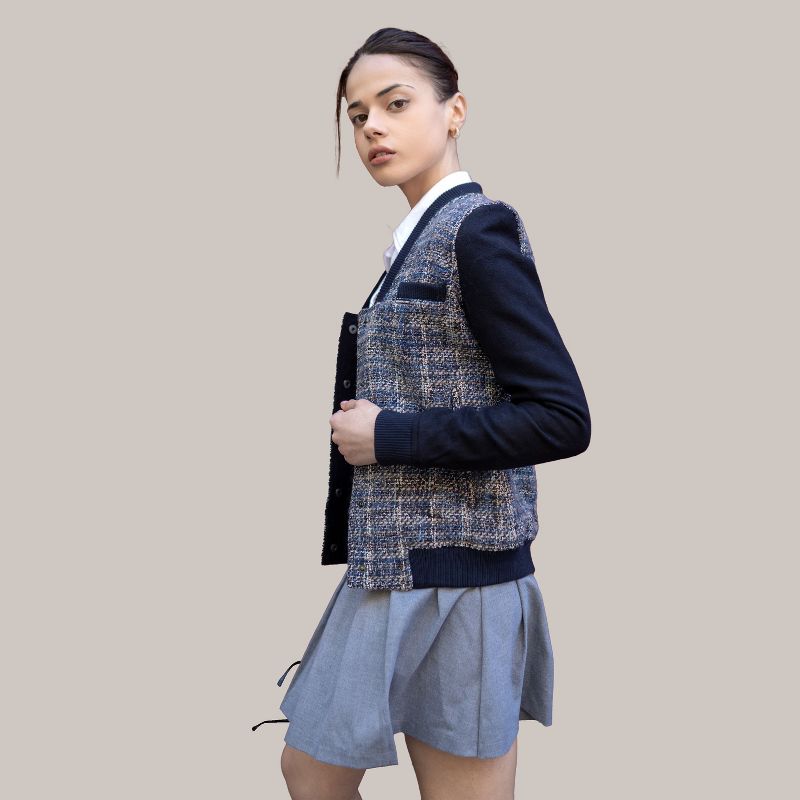 Members Only Women's Updated Tweed Varsity Jacket with Contrast Sleeve, 2 of 6