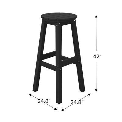 Teak 29" Backless HDPE Outdoor Bar Stools, Set of 2
