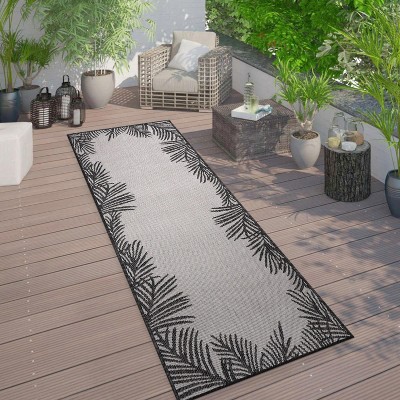 Black and Gray Synthetic Floral Flat Woven Runner Rug 2' x 7'