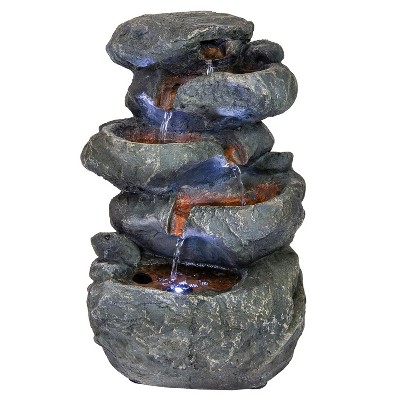 Sunnydaze Indoor Home Office Relaxing 6-Tiered Stone Falls Tabletop Water Fountain with LED Lights - 15"
