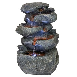 Sunnydaze Indoor Home Office Relaxing 6-Tiered Stone Falls Tabletop Water Fountain with LED Lights - 15" - 1 of 4