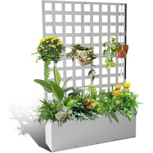 Metal Planter Box with Trellis, Raised Garden Bed, Outdoor Garden Box with Privacy Screen & Drainage Holes for Climbing Plants Flower, Black - 1 of 4