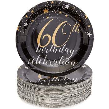 Sparkle and Bash 80-Pack 60th Birthday Disposable Paper Plates 9" Black Party Supplies