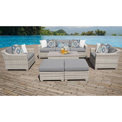 Fairmont 8pc Patio Sectional Seating Set with Club Chairs & Cushions - Gray - TK Classics