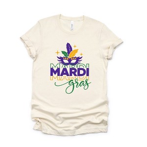 Simply Sage Market Women's Mardi Gras Mask Stacked Short Sleeve Graphic Tee - 1 of 3