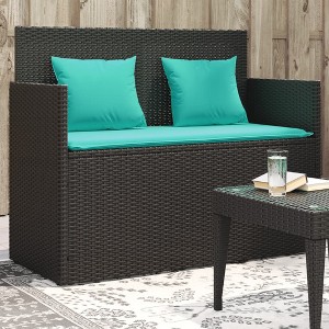 vidaXL Patio Bench with Cushions Black Poly Rattan - 1 of 4