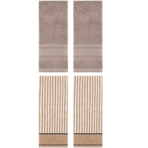 REGALWOVEN 4 Pcs Striped Design Soft Absorbent Cotton Hand Towels 13 x 29 Inch - 1 of 4