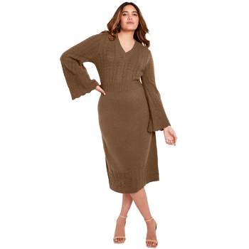 June + Vie by Roaman's Women's Plus Size Bell-Sleeve Sweaterdress