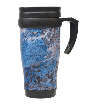 Mr. Coffee Coupleton Dot 15 oz. Blue Stoneware and Stainless Steel Travel Mug (Set of 4) with Lid