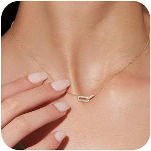 Gold Pendant Necklace for Women - HTUTWOO™ Dainty Diamond Necklaces for Women Simple 14K Gold Plated Paperclip Choker Necklaces for Women Gifts - 1 of 4