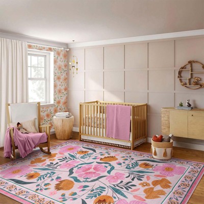 Lahome Country Floral Short Pile Velvet Rectangular Indoor Area Rug