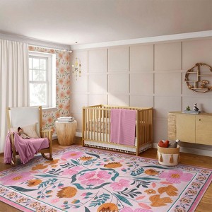 Lahome Country Floral Short Pile Velvet Rectangular Indoor Area Rug - 1 of 4
