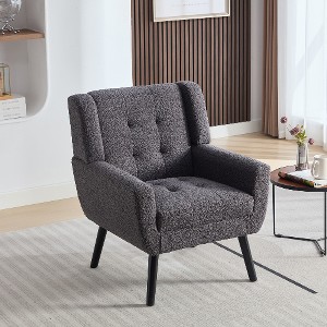 Lyngins Linen Blend Accent Chair, Upholstered Armchair with Curved Back, Modern Sofa Chair, Comfy Reading Chair for Living Room, Home Office - 1 of 4