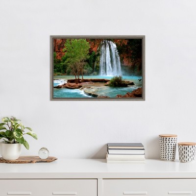 Havasu Falls Landscape Framed Canvas Wall Art in Gray