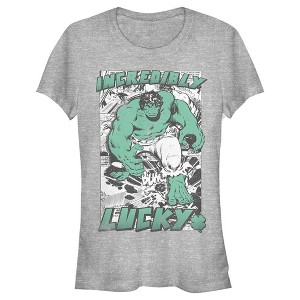 Juniors Womens Marvel Hulk St. Patrick's Day Comic Incredibly Lucky T-Shirt - 1 of 4