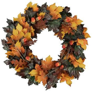 Northlight 20" Autumn Harvest Leaves and Twigs Artificial Thanksgiving Wreath - Green/Brown