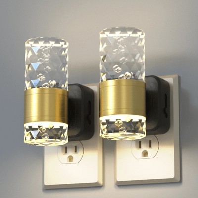 2-Pack LED Wall Sconce Night Light - Plug-in, Dusk to Dawn Auto On/Off, Crystal Design, Warm White 3000K - Ideal for Bedroom