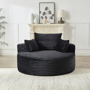 Akoasm 55 in. W Modern Fluffy Dual Purpose Corduroy Foam Single Sofa For Living Room & Bedroom-Black - 1 of 4