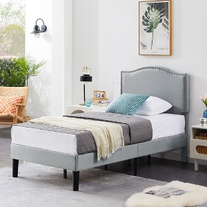 VECELO Platform Bed Frame with Upholstered Headboard, Strong Frame and Wooden Slats Support, Bed Frame - 1 of 4