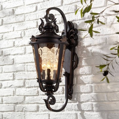 Marseille Elegance Bronze Outdoor Wall Light with Champagne Hammered Glass