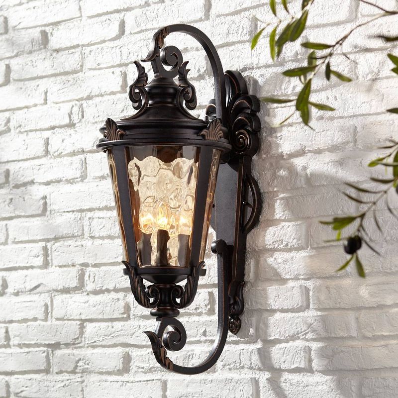 John Timberland Casa Marseille Vintage Rustic Outdoor Wall Light Fixture Bronze Scroll 27 1/2" Hammered Glass for Post Exterior Barn Deck House Porch, 2 of 8